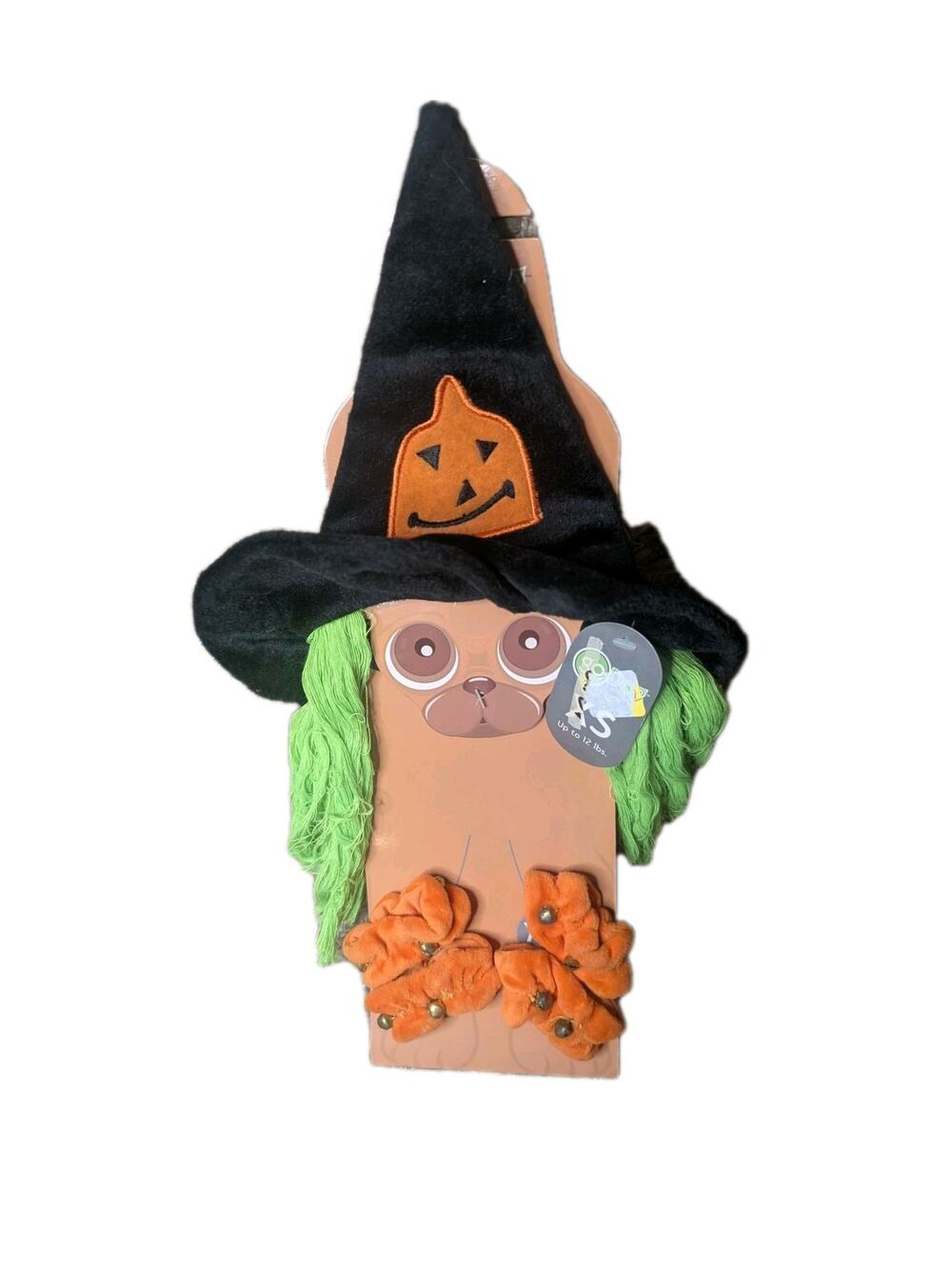 GoDog Witch Halloween Costume Dogs XS (Up To 12 lb) Hat & 4 Paw Scrunchies Bells